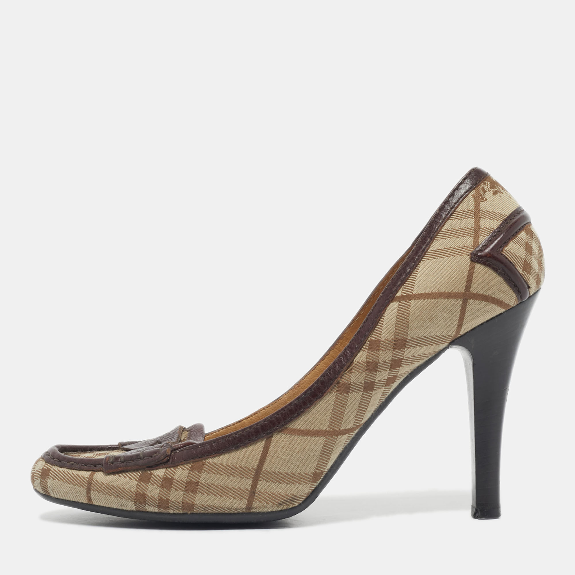 Burberry Beige/Brown Canvas and Leather Loafer Pumps Size 39.5, Pumps - Luxury Closet catalog