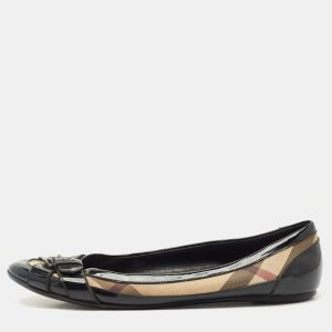 Burberry Black/Beige Nova Check PVC and Patent Leather Buckle Ballet Flats Size 41, Flats - Luxury Closet catalog