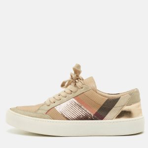 Burberry Beige/Rose Gold House Check Canvas and Suede Salmond Sequins Low Top Sneakers Size 36, Athletic Shoes & Sneakers - Luxury Closet catalog