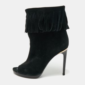 Burberry Black Suede  Fringe Ankle Length Boots Size 37.5, Boots - Luxury Closet catalog
