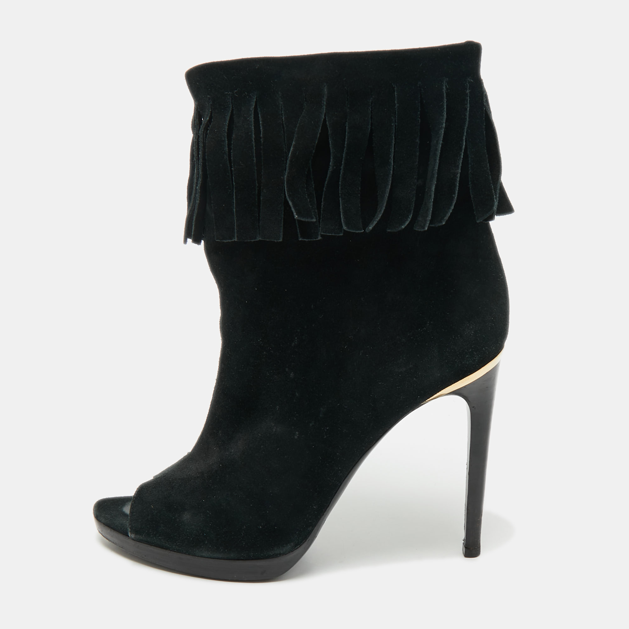 Burberry Black Suede Fringe Ankle Length Boots Size 37.5, Boots - Luxury Closet catalog