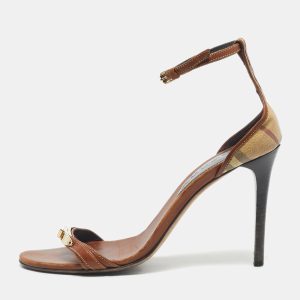 Burberry Brown/Beige House Check Canvas And Leather Ankle Strap Sandals Size 40, Sandals - Luxury Closet catalog