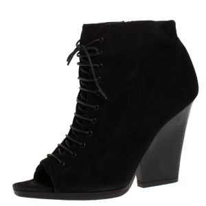 Burberry Black Suede Peep Toe Lace Up Booties Size 39, Boots - Luxury Closet catalog