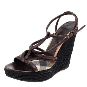 Burberry Brown Canvas And Leather Wedge Sandals Size 39, Sandals - Luxury Closet catalog