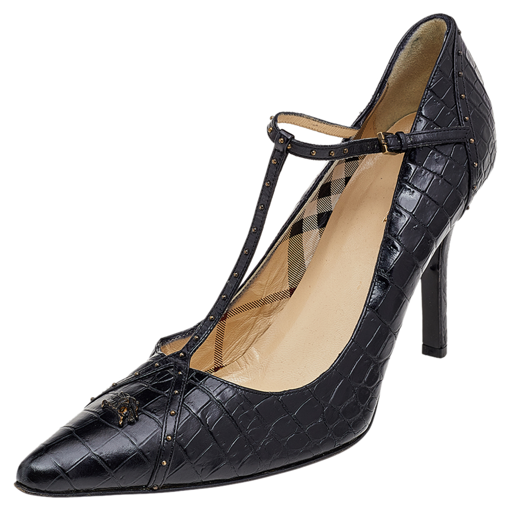 Burberry Black Croc Embossed Leather Pumps Size 40, Pumps - Luxury Closet catalog