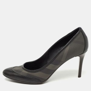 Burberry Black Check Canvas and Leather Round Toe  Pumps Size 39, Pumps - Luxury Closet catalog