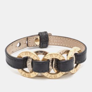 Bvlgari Two Tone Interlocking Circles Black Leather Two Tone Bracelet, Jewelry - Luxury Closet catalog