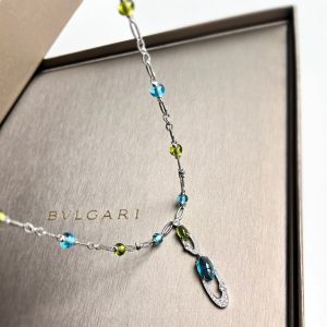 Bvlgari 18K White Gold and Multicolor Gemstone and Diamond Pendant Necklace, Necklaces - Luxury Closet catalog