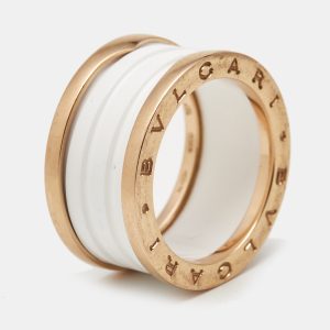 Bvlgari B.Zero1 4-Band White Ceramic 18k Rose Gold Band Ring Size 57, Rings - Luxury Closet catalog
