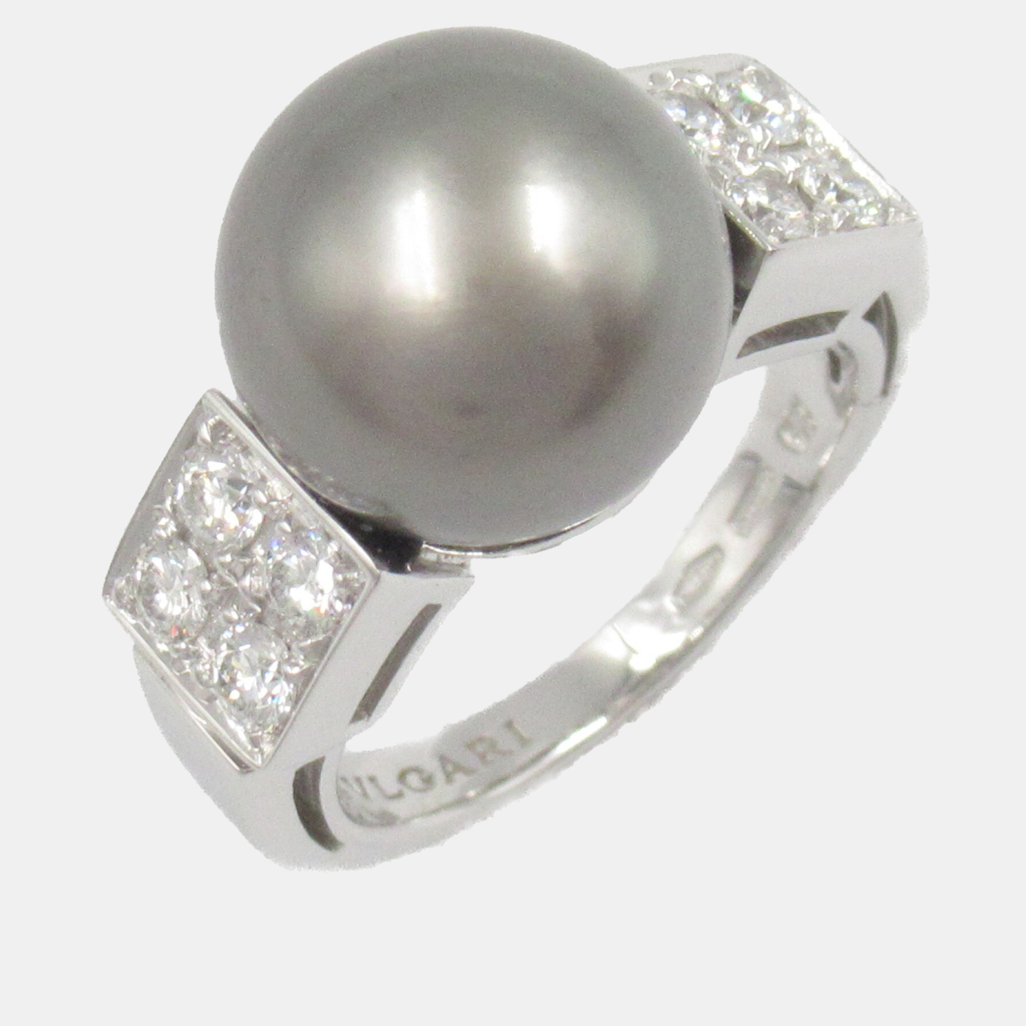 Bvlgari Pearl and Diamond 18k White Gold Ring EU 48, Rings - Luxury Closet catalog