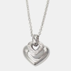 Bvlgari Doppio Cuore Heart 18K White Gold Diamond Pendant Necklace, Necklaces - Luxury Closet catalog
