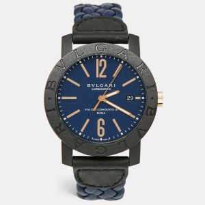 Bvlgari Navy Blue Carbongold Leather Via Dei Condotti 10 Roma BB40CL Women's Wristwatch 40 mm, Watches - Luxury Closet catalog