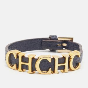 Carolina Herrera Navy Blue Leather Gold Tone Logo Charm Bracelet, Jewelry - Luxury Closet catalog