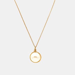 Carolina Herrera Faux Pearl Gold Tone Pendant Necklace, Jewelry - Luxury Closet catalog