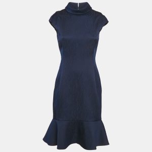 Carolina Herrera Navy Blue Textured Crepe Flounce Short Dress S, Dresses - Luxury Closet catalog