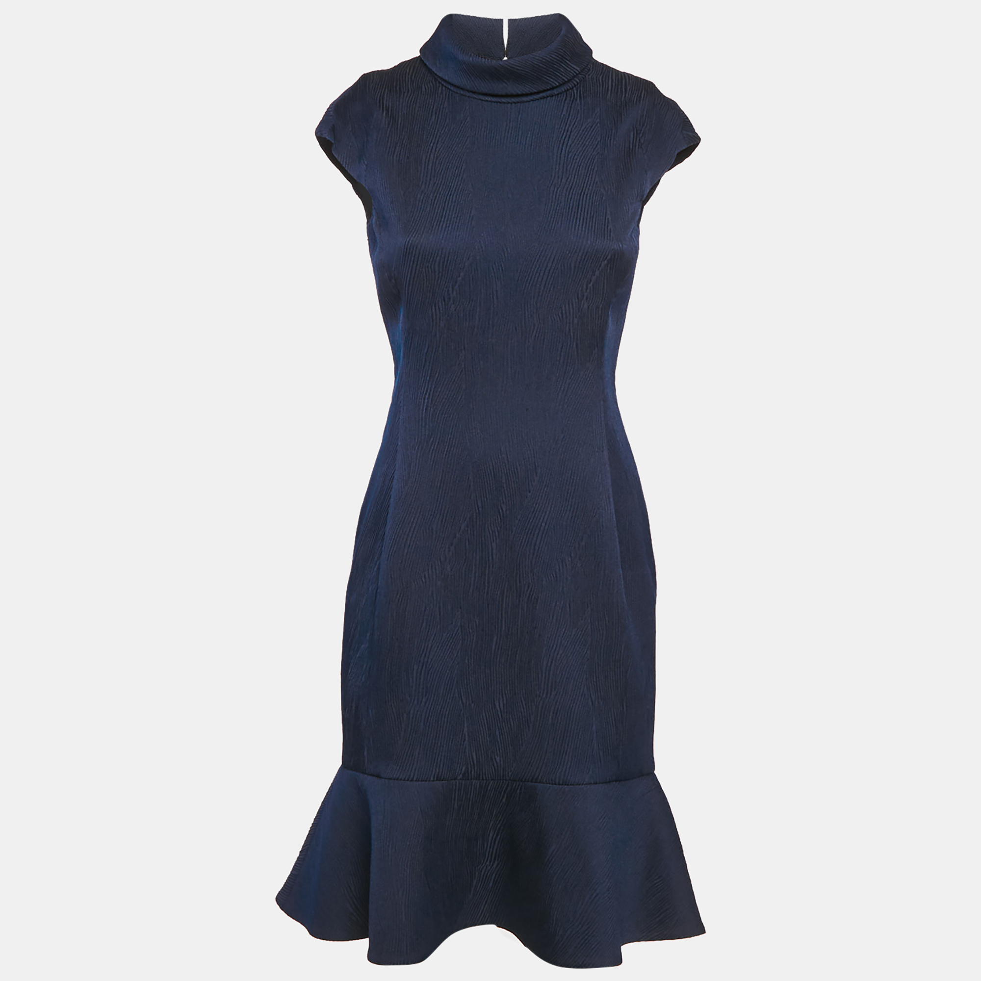 Carolina Herrera Navy Blue Textured Crepe Flounce Short Dress S, Dresses - Luxury Closet catalog