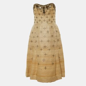 Carolina Herrera Beige Ombre Raw Silk Embellished Strapless Dress M, Dresses - Luxury Closet catalog