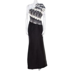 Carolina Herrera Monochrome Lace Print Silk One Shoulder Evening Gown L, Dresses - Luxury Closet catalog
