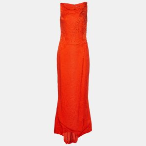 Carolina Herrera Orange Crinkled Silk Embellished Maxi Dress S, Dresses - Luxury Closet catalog
