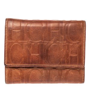 Carolina Herrera Brown Embossed Leather Trifold Compact Wallet, Wallets & Money Clips - Luxury Closet catalog