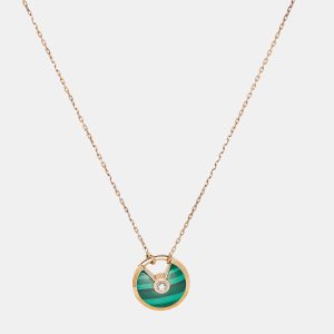 Cartier Amulette De Cartier Malachite Diamonds 18k Rose Gold Small Model Necklaces, Necklaces - Luxury Closet catalog