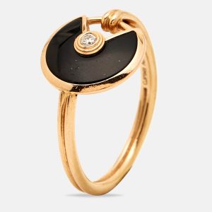 Cartier Amulette De Cartier Onyx Diamond 18k Rose Gold Ring Size 51, Rings - Luxury Closet catalog