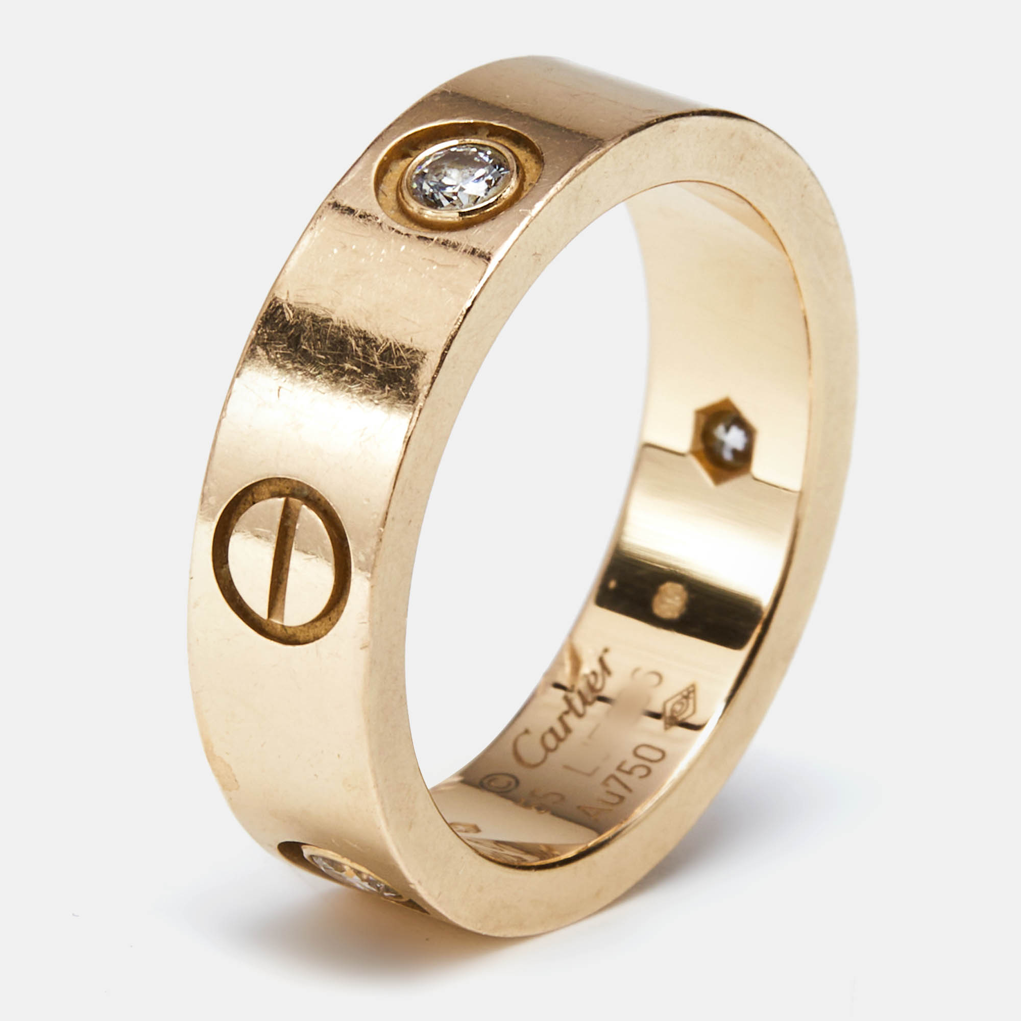 Cartier Love 3 Diamonds 18k Rose Gold Classic Model Ring Size 55, Rings - Luxury Closet catalog