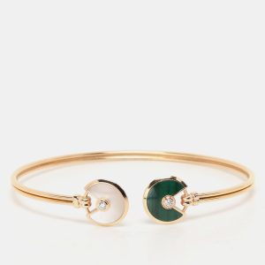 Cartier Amulette De Cartier Malachite White Mother Of Pearl & Diamond 18k Rose Gold Open Bracelet 17cm, Bracelets - Luxury Closet catalog
