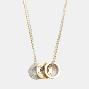 Cartier 18K White Pink Gold Diamond Love Three Hoop Necklace, Necklaces - Luxury Closet catalog