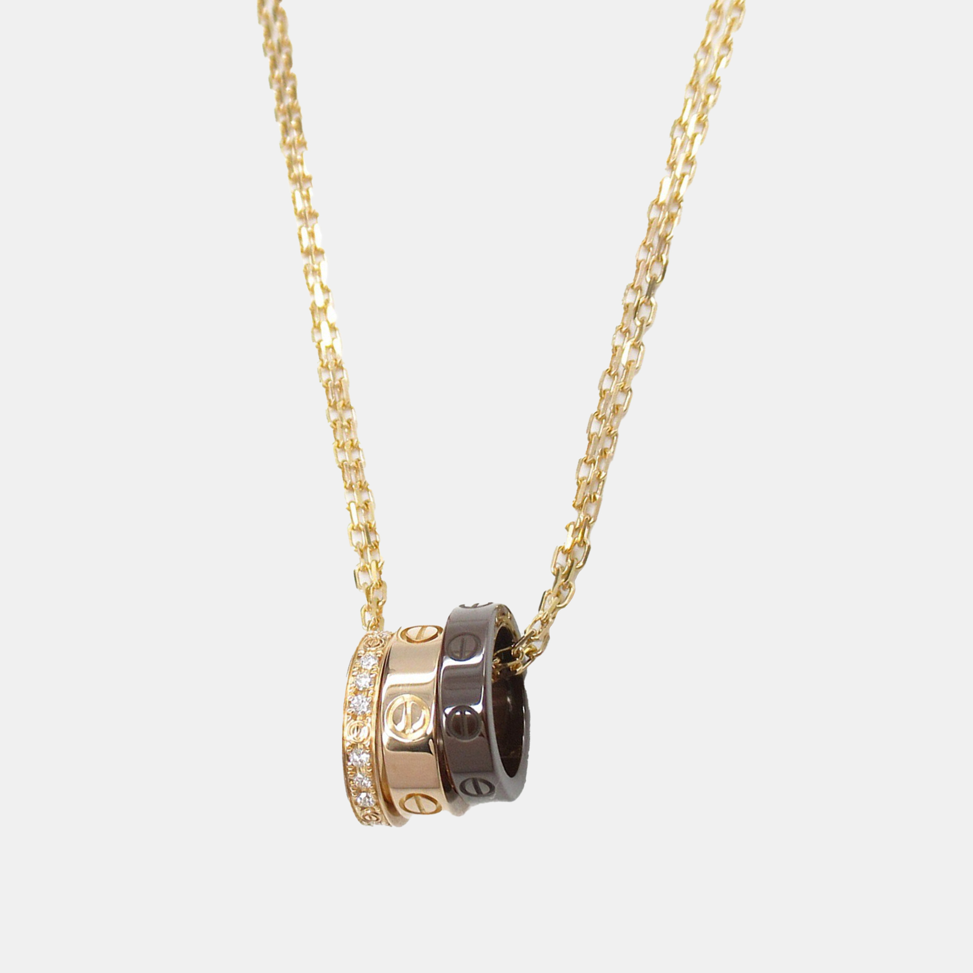 Cartier Ceramic 18K Pink Gold Diamond Love Three Hoop Necklace, Necklaces - Luxury Closet catalog