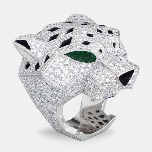 Cartier Panthere De Cartier Head Multi Gemstones 18k White Gold Ring Size 54, Rings - Luxury Closet catalog
