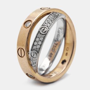 Cartier Love Pave Diamond Two Tone 18K Gold Double Band Ring Size 48, Rings - Luxury Closet catalog