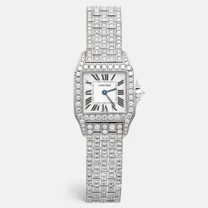 Cartier Silver 18k White Gold Diamond Santos Demoiselle WF9010YA Women's Wristwatch 26 mm, Watches - Luxury Closet catalog