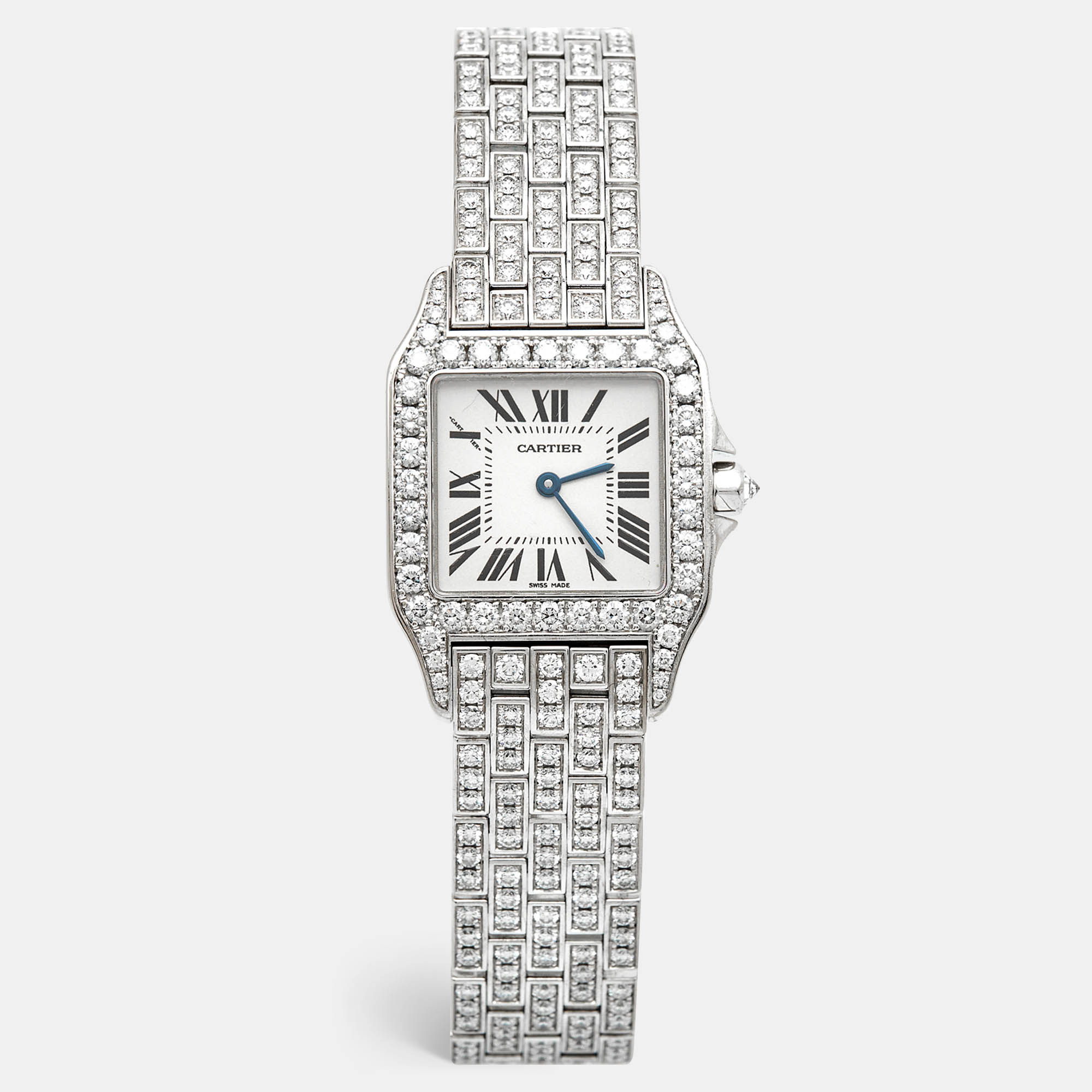 Cartier Silver 18k White Gold Diamond Santos Demoiselle WF9010YA Women's Wristwatch 26 mm, Watches - Luxury Closet catalog