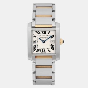 Cartier Cream 18k Yellow Gold Stainless Steel Tank Francaise W51012Q4 Quartz Women's Wristwatch 25 mm, Watches - Luxury Closet catalog