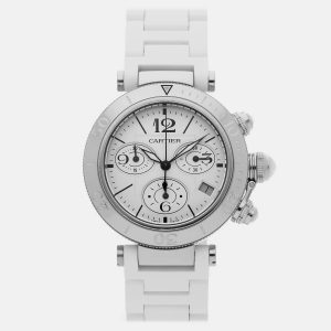 Cartier Pasha Seatimer Chronograph W3140005 Quartz White Stainless Steel Women's Wristwatch 37mm, Watches - Luxury Closet catalog