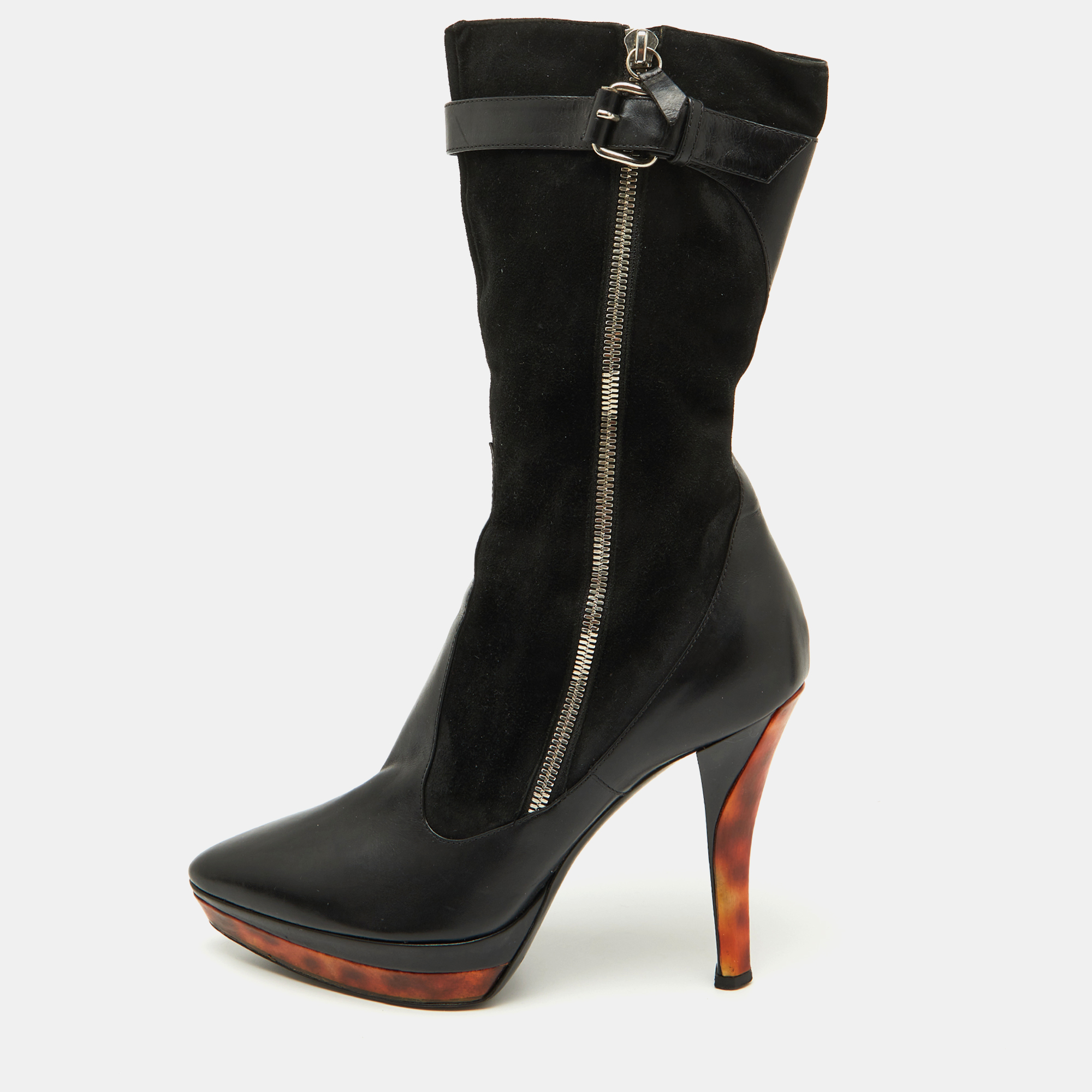 Casadei Black Suede and Leather Platform Ankle Length Boots Size 37.5, Boots - Luxury Closet catalog