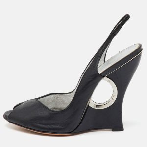 Casadei Black Leather Slingback Wedge Pumps Size 38.5, Pumps - Luxury Closet catalog