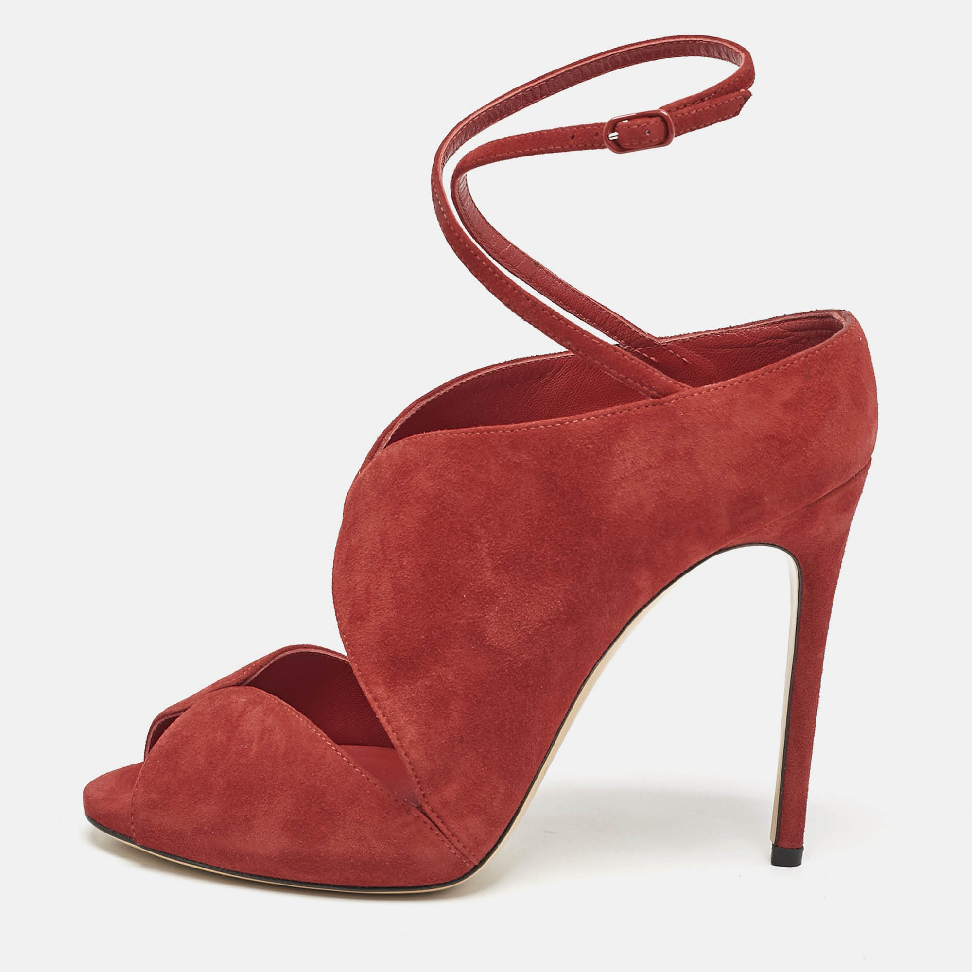 Casadei Red Suede Cut Out Ankle Strap Booties Size 37.5, Boots - Luxury Closet catalog