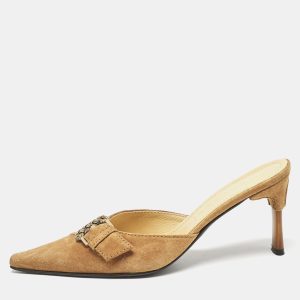 Casadei Brown Suede Buckle Pointed Toe Mules Size 38.5, Sandals - Luxury Closet catalog