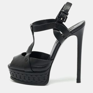 Casadei Black Leather Peep Toe Platform Ankle Strap Sandals Size 37.5, Sandals - Luxury Closet catalog