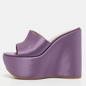 Casadei Light Purple Satin Platform Wedge Sandals Size 39.5, Sandals - Luxury Closet catalog