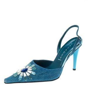 Casadei Blue Denim Pointed Toe Slingback Sandals Size 37.5, Sandals - Luxury Closet catalog