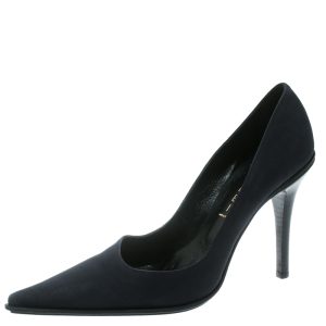 Casadei Navy Blue Satin Pointed Toe Pumps Size 38.5, Pumps - Luxury Closet catalog