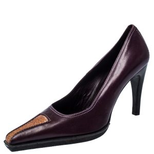 Casadei Purple And Brown Leather Pointed Toe Pumps Size 37.5, Pumps - Luxury Closet catalog