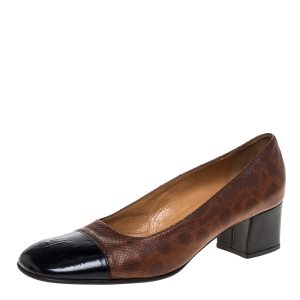 Casadei Brown Embossed Leather And Black Patent Cap Toe Pumps Size 38, Pumps - Luxury Closet catalog