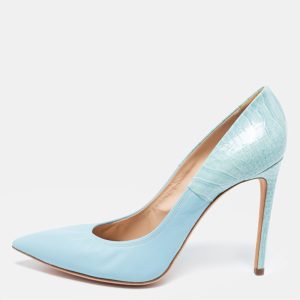 Casadei Blue Croc Embossed Patent And Leather Pointed Toe Pumps Size 39, Pumps - Luxury Closet catalog
