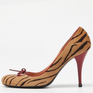 Casadei Brown/Red Zebra Print Calfhair Pointed Toe Pumps Size 34, Pumps - Luxury Closet catalog