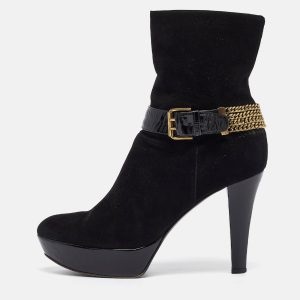 Casadei Black Suede Buckle Chain Embellished Platform Ankle Boots Size 38, Boots - Luxury Closet catalog