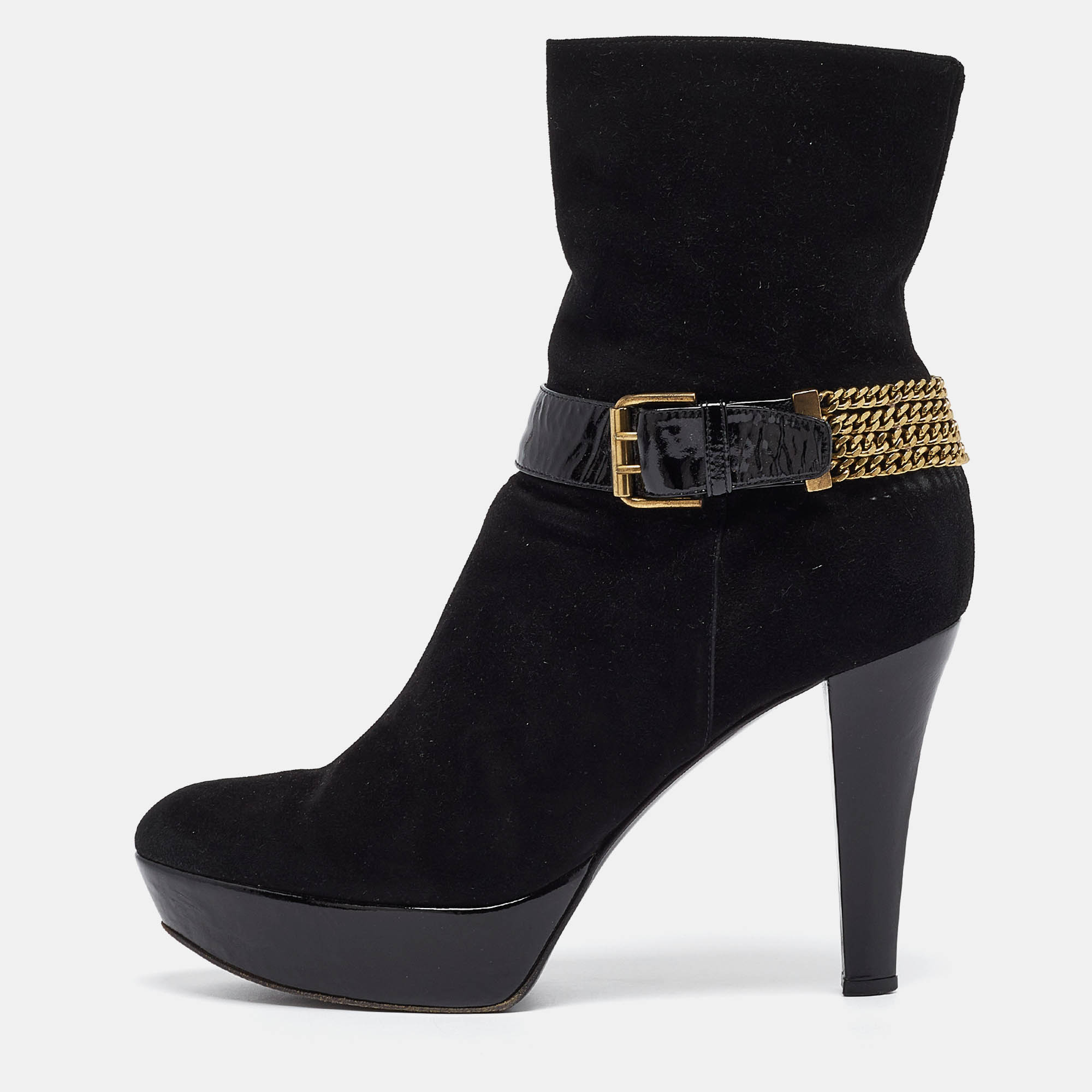 Casadei Black Suede Buckle Chain Embellished Platform Ankle Boots Size 38, Boots - Luxury Closet catalog